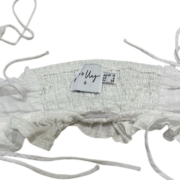 Princess Polly White Front Tie Tank Top Cropped With Flower Texture Stripes - Picture 3 of 5